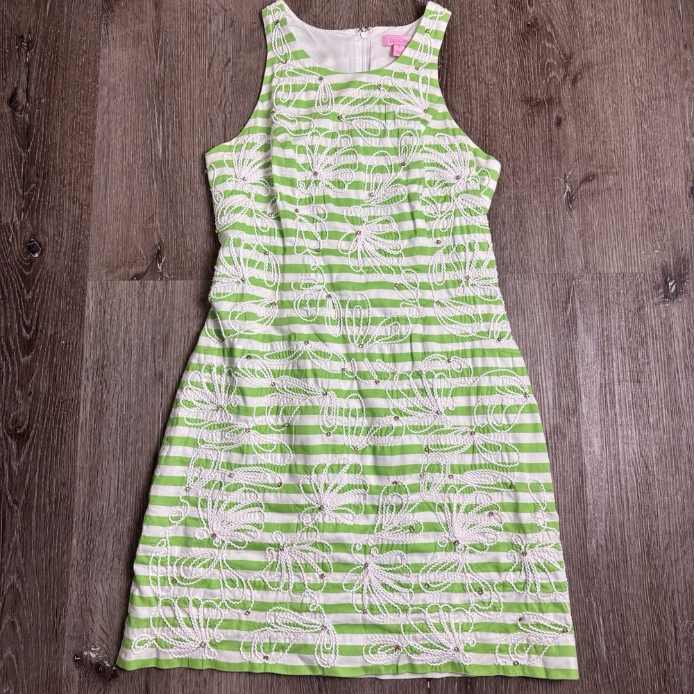 Lilly Pulitzer Sz 6 Green Pearl Cording Rhinestones We Will Go Shift Dress